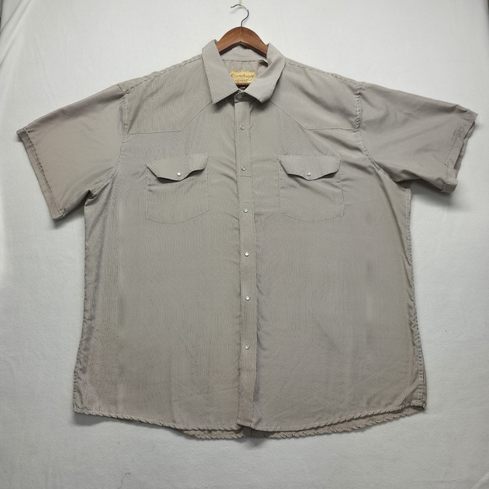 Cowboy Legend Men's Brown Striped Short Sleeve Pearl Snap Western Shirt Size 4XL